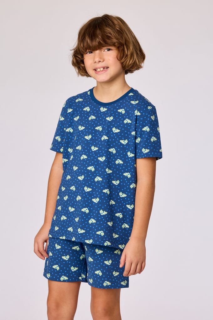 Woody Jongens-Heren pyjama kameleon print blauw - maat M