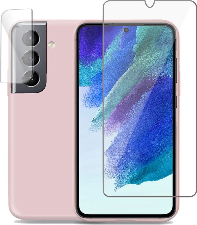 Hoesje geschikt voor Samsung S21 FE - Screenprotector & Camera Screen Protector Tempered Glas Cover - Liquid Back Case Rose