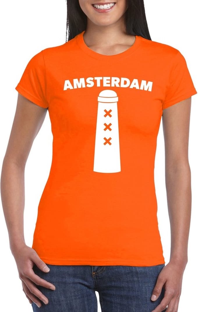 Amsterdam shirt met Amsterdammertje oranje dames M
