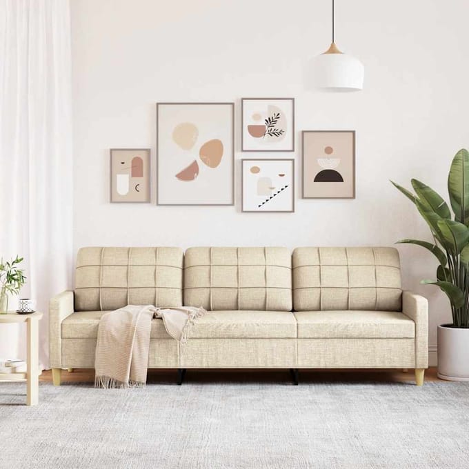 vidaXL - Driezitsbank - 210 - cm - stof - crème