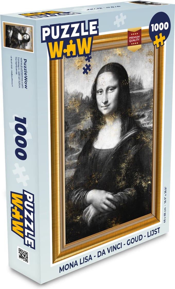 Puzzel Mona Lisa - Da Vinci - Goud - Lijst - Legpuzzel - Puzzel 1000 stukjes volwassenen