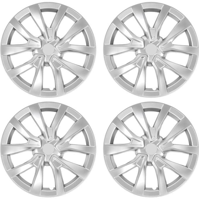 4PCS Cache-moyeu de roue 18 pouces Couvercle de moyeu de roue à enveloppe complète Garniture de remplacement pour Tesla Model 3 2017 à 2023 Silver white