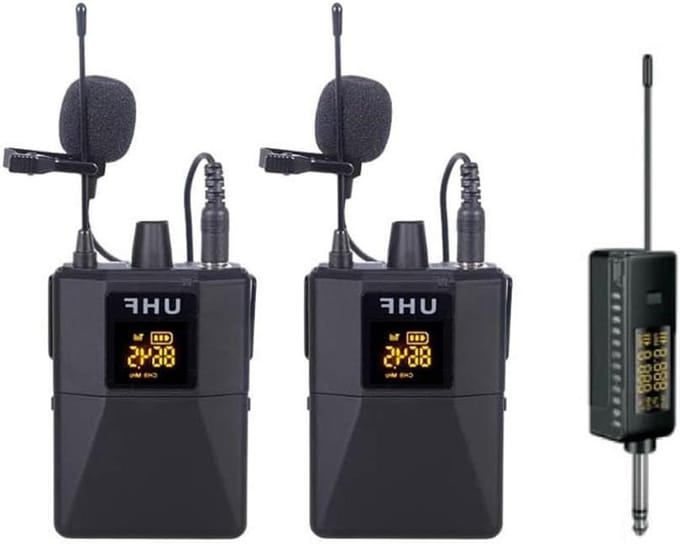 Draadloze Lavalier Microfoon Set - Dasspeld Microfoon Systeem - Presentaties en Optredens - Dubbele Microfoon UHF - 30m Bereik - Zwart