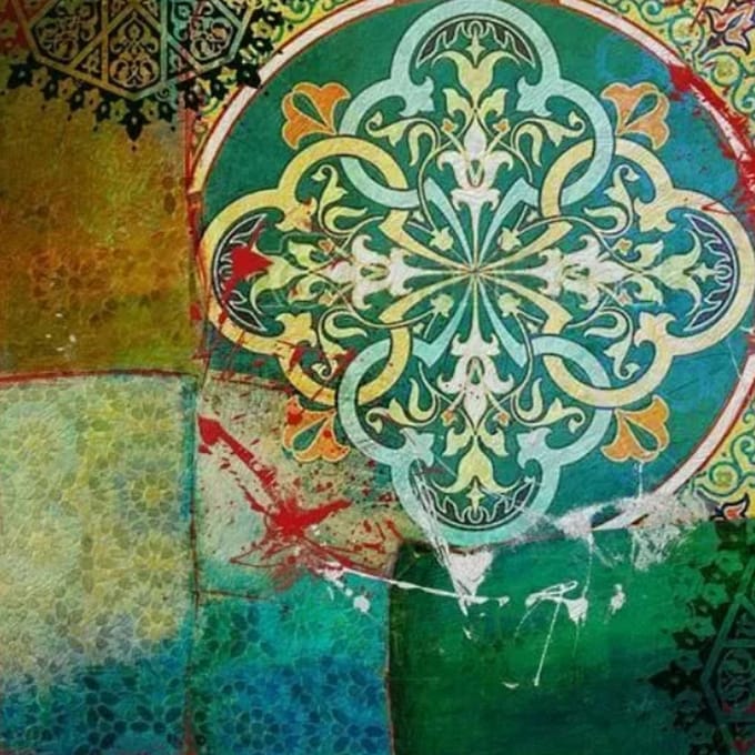 Safaary - Oosterse Schilderij Mandala Groen Blauw