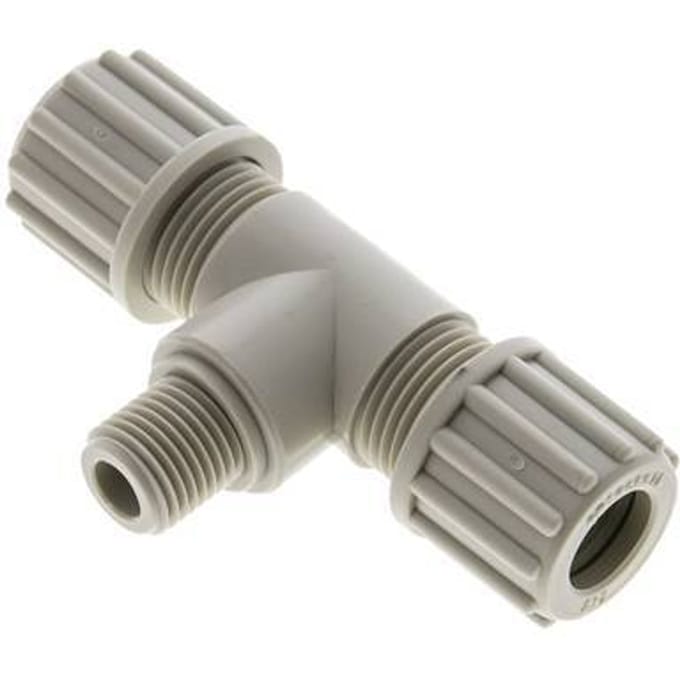 12x10mm & G1/4'' PP T-Vormige Knelfitting Met Buitendraad 10 Bar