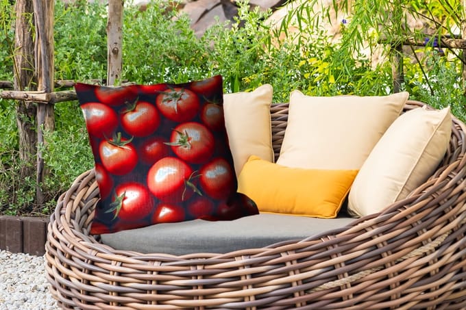 Sierkussen Buiten - Groente - Rood - Tomaten - 60x60 cm - Weerbestendig