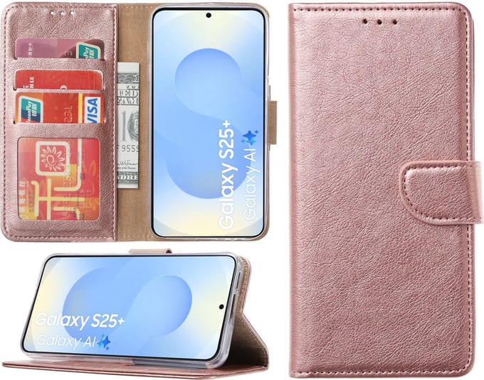 Hoesje Geschikt voor Samsung Galaxy S25 Plus – Arara bookcase met pasjeshouder - Rosegoud