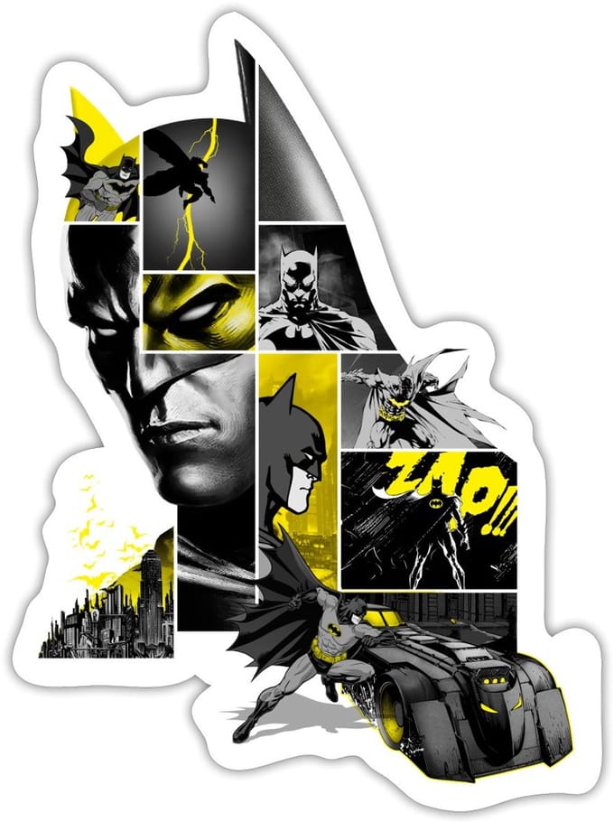 Batman 80th Anniversary Mashup Batmobile Sticker maat S (10 x 10 cm)