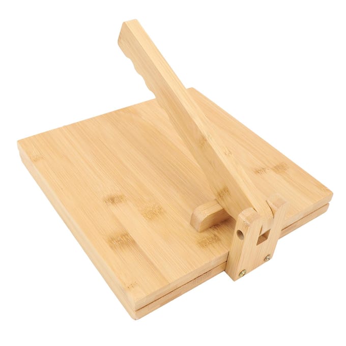 Houten Tortillapers Maker met Deegroller en 50 Vellen Bakpapier Handmatige Deegpers L beige