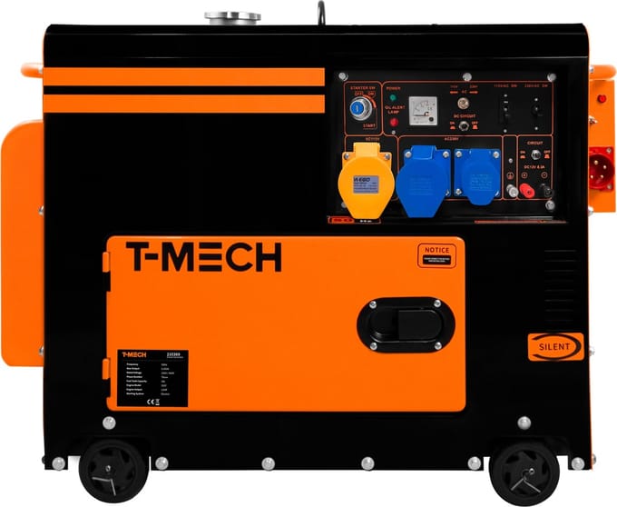 Stille diesel generator - zwart/oranje - 20l - enkelfasig 230v