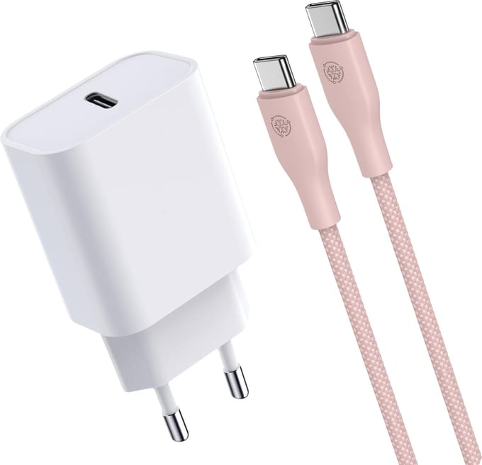 20w usb-C Adapter met usb C naar usb C Kabel Roze - 1 Meter - Snellader - Universeel