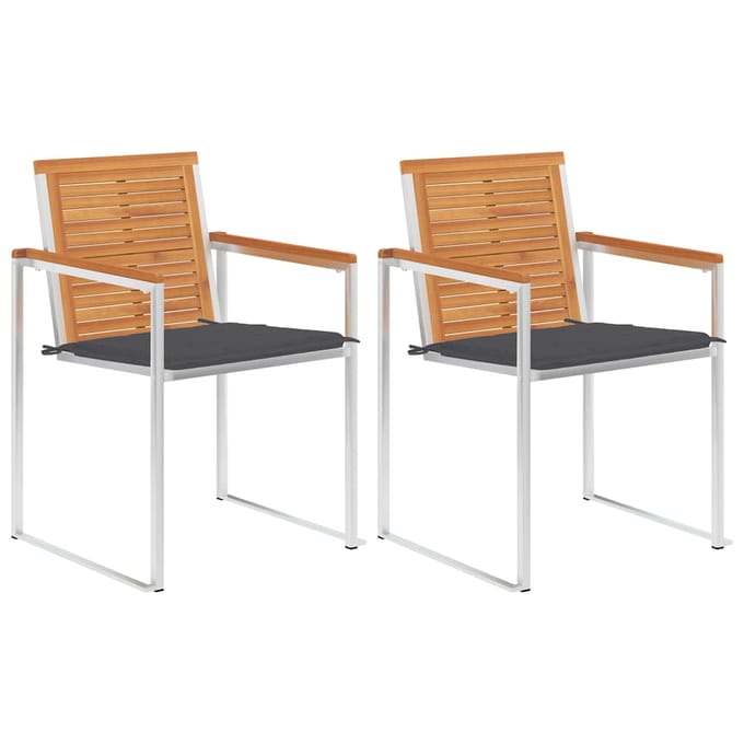 vidaXL - Tuinstoelen - 2 - st - met - kussens - massief - acaciahout - en - staal