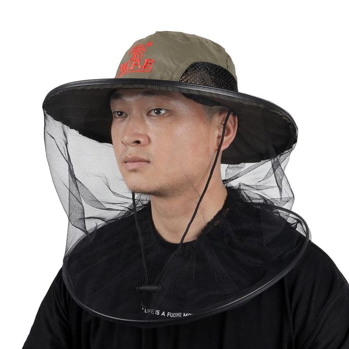 Muggenmelk Hoed Bijenteelt Cap Mesh Visserij Cap Bug Face Shield Insecten Voorkomen Nek Hoofd legergroene kleur