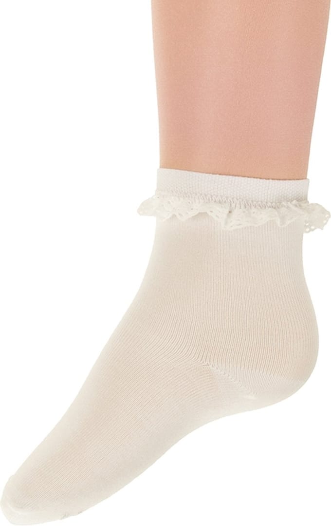 Meisjes sok ecru met broderie-18/19
