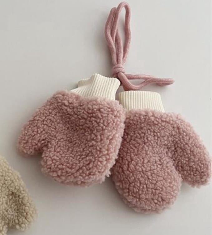 Teddy Wanten met Fleece Voering & Koord – Roze (2-4 jaar)