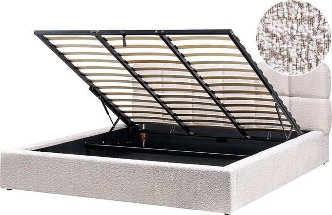 BASTON - Bed met opbergruimte - Lichtbeige - 180 x 200 cm - Bouclé