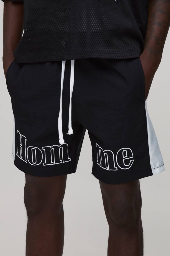 Relaxed Mid Homme Embroidered Detail Nylon Short | Black | Size Large