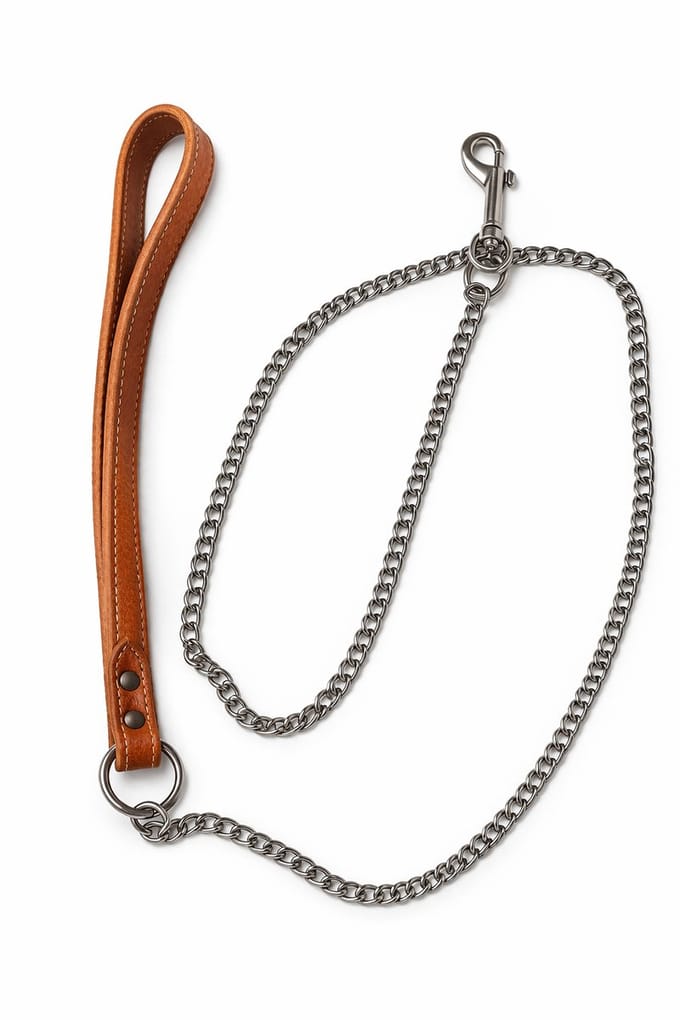 Adori kettinglijn bruin 12mm/100cm - met leren handgreep