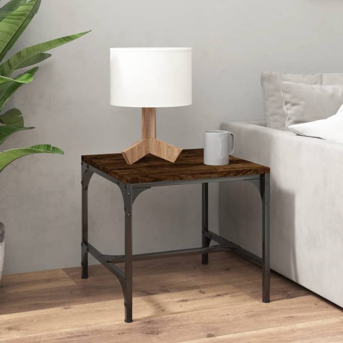 vidaXL - Bijzettafels - 2 - st - 40x40x35 - cm - bewerkt - hout - gerookt - eiken