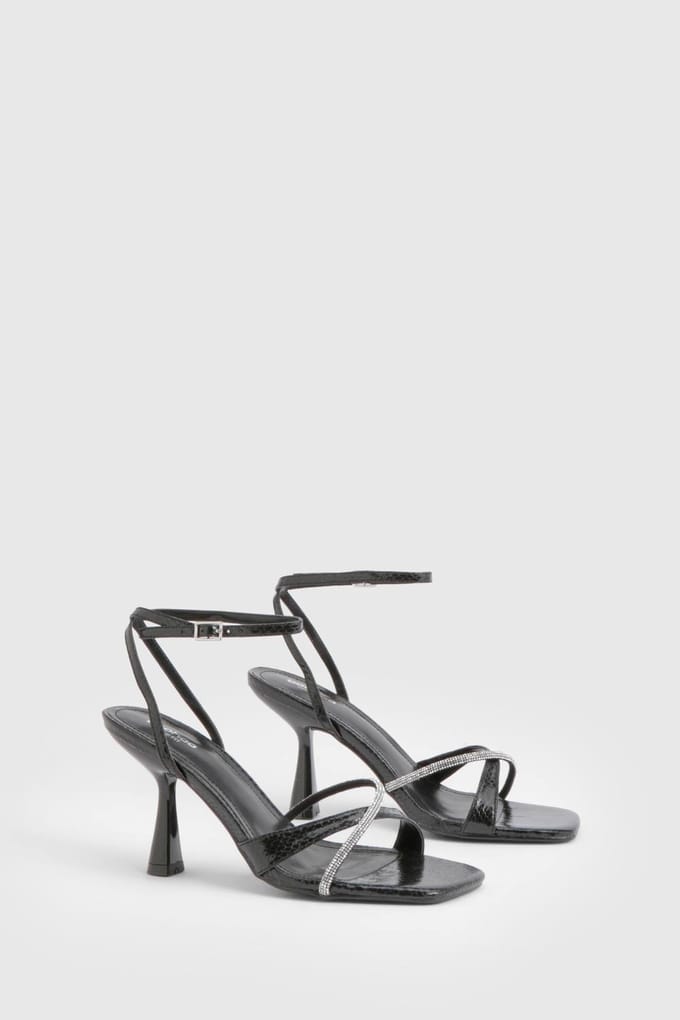 boohoo Dames Ruime pasvorm Diamante Cross Over bandjeshakken | Black | Maat: 3