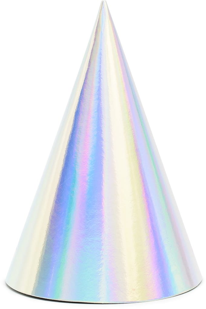PARTYDECO - 6 iriserende feesthoeden van karton 10 x 16 cm met elastiek