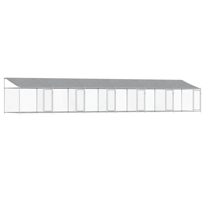 vidaXL Hondenhok met dak en deuren 12x2x2 m gegalvaniseerd staal grijs