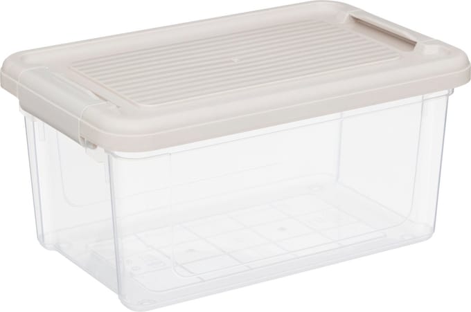 5Five Tide'n Box Stapelbare opbergbox met deksel - Set van 3 stuks - 5L - 30x15x19cm - Transparant - Beige