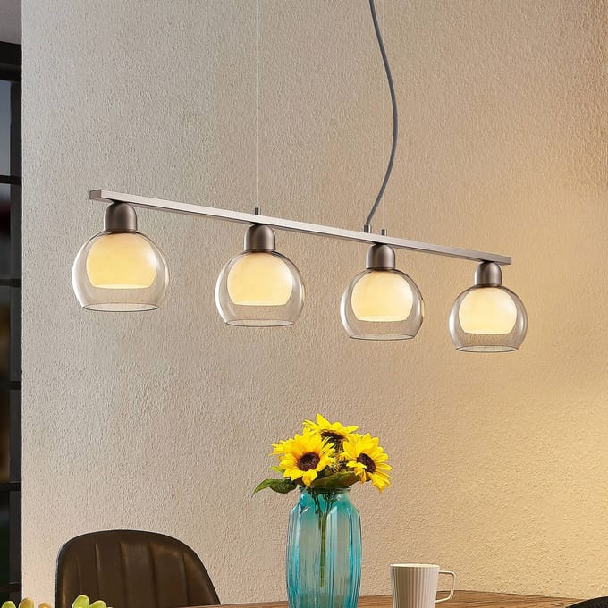 Lucande - hanglamp - 4lichts - Ijzer, glas - H: 7.8 cm - E14 - nikkel, wit, rookgrijs