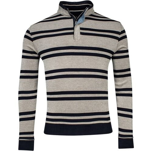 Baileys Trui Sweat Half Zip Piqué Yarn Dyed Stripes Two-Tone Doubleface Olive / male
