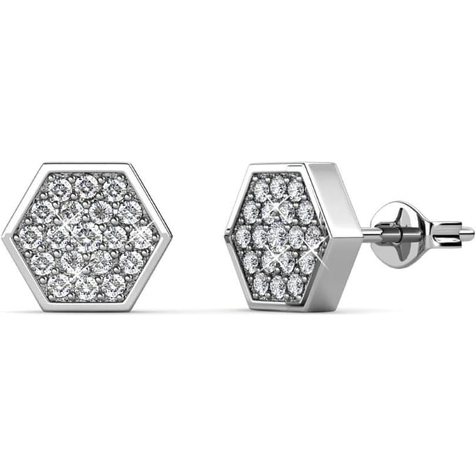 Hexagon oorbellen - zilver en kristal
