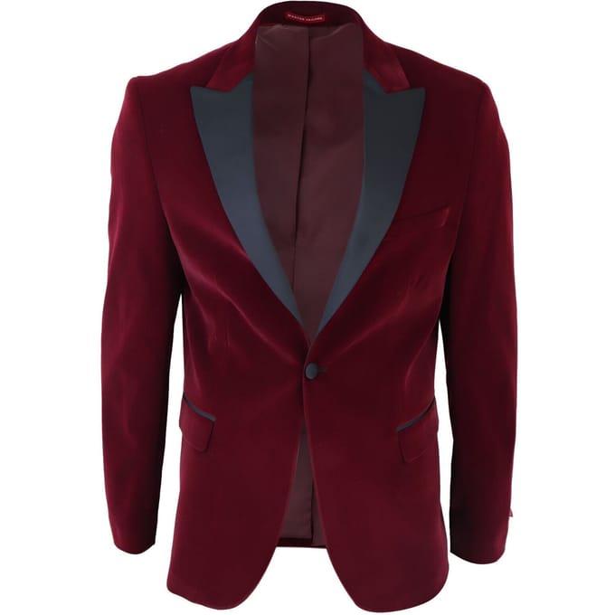 Heren bordeaux fluwelen diner smoking colbert blazer