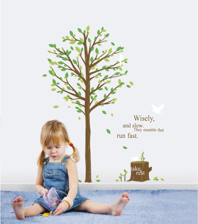 Decoratieve muurstickers - Groene boom en vogel
