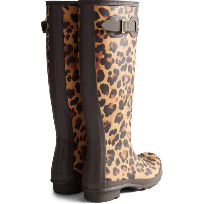 Hunter Dames Original Tall Leopard Laarzen Rubber Dames Leopard Print/Chocoladebruine Wellington Laarzen