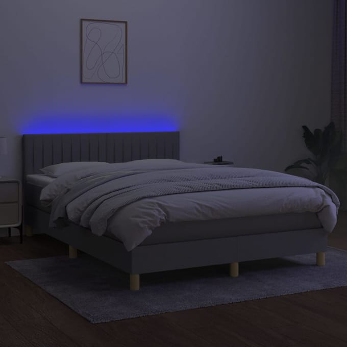vidaXL - Boxspring - met - matras - en - LED - stof - lichtgrijs - 140x200 - cm