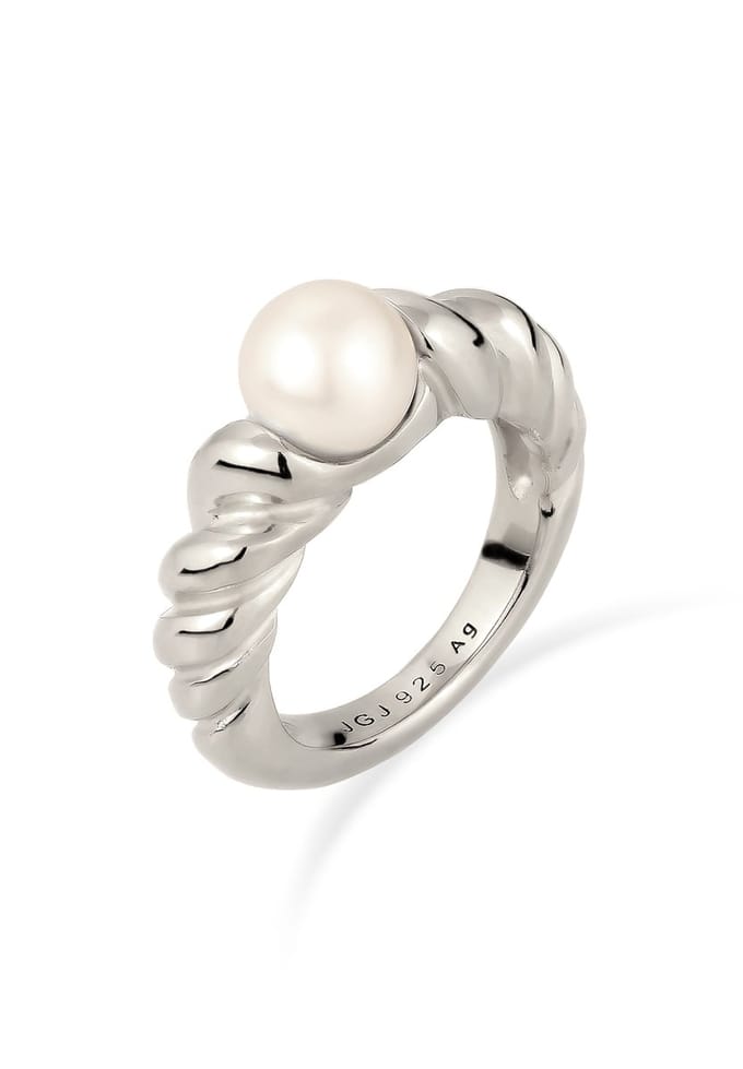 Elli PREMIUM - Ring - Ring Dames Gedraaide Synthetische Parel Wit 925 Sterling Zilver -