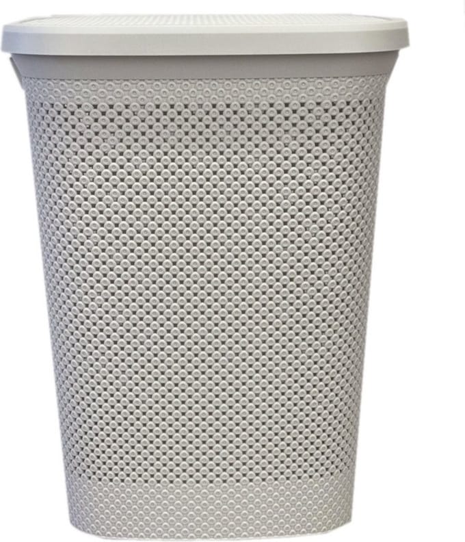 Bathroom Solutions Wasmand - creme wit - 60 liter - 37 x 46 x 60 cm - met deksel