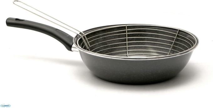 Friteuse met mand - Geglaceerde pan - Lekker koken - Snelle warmteverdeling - 26 cm - Grijs