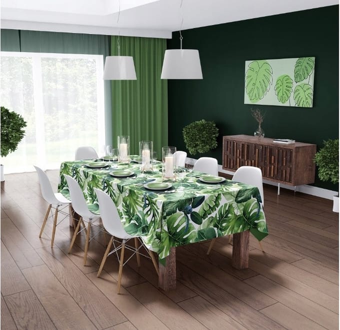 Tafelkleed maat 140 x 220 cm - groene bladeren - zeer elegant