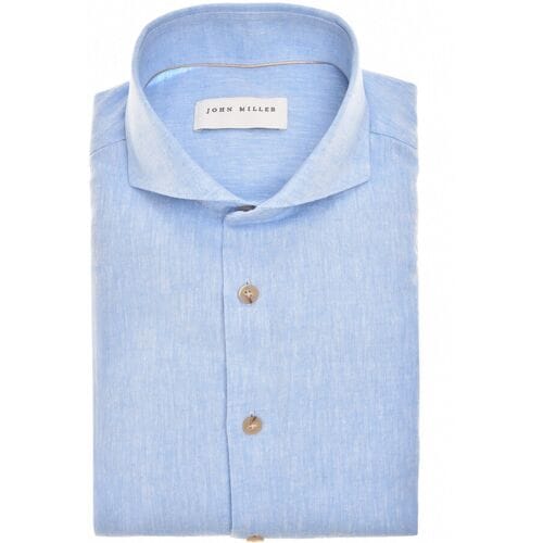 John Miller Overhemd Solid Color Linnen Cutaway Collar Licht Blauw / male