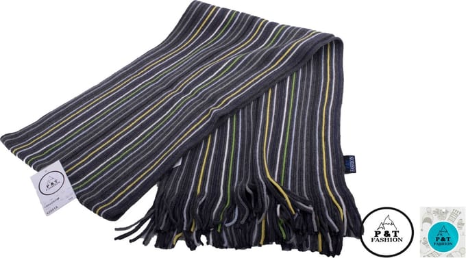 P&T Mannen Sjaal Gestreept - Grijs-Geel - 180 x 25 cm