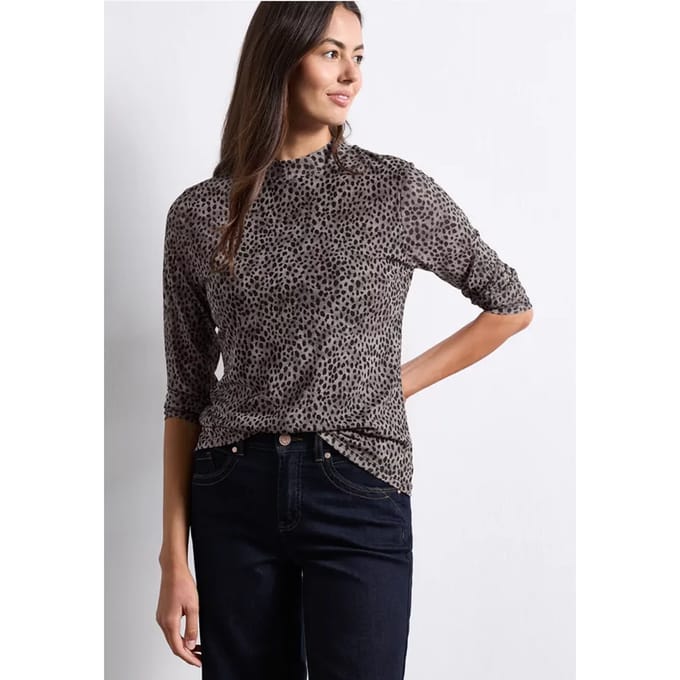 Mesh-Shirt met lange mouwen en col