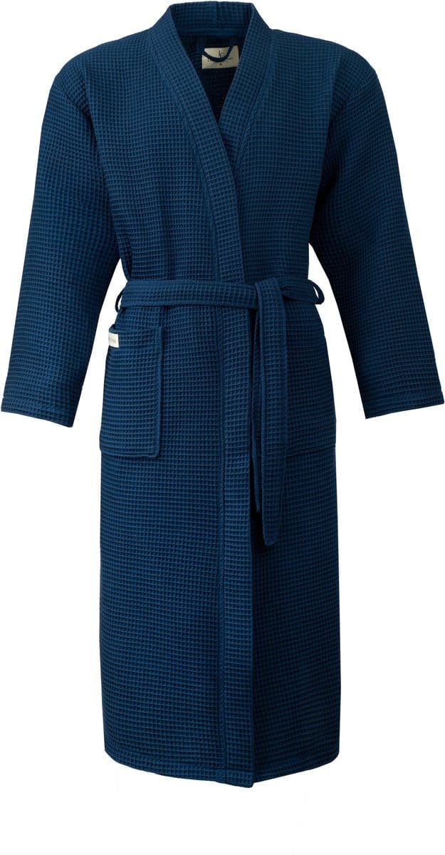 L&G - Sauna badjas wafel - Navy M - unisex badjas - wafel badjas katoen