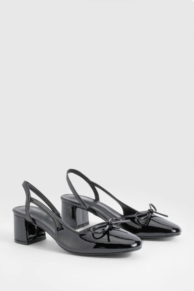 boohoo Dames Low Block Heel Slingback Bow Ballets | Zwart | Maat: 40