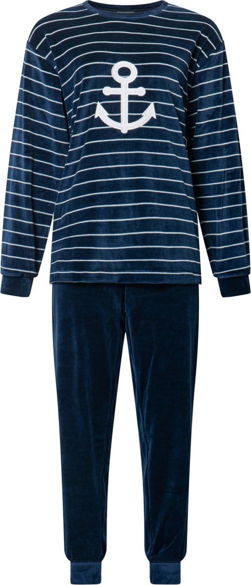 Lunatex - warme dames pyjama 124177 - velours - navy - maat XXL