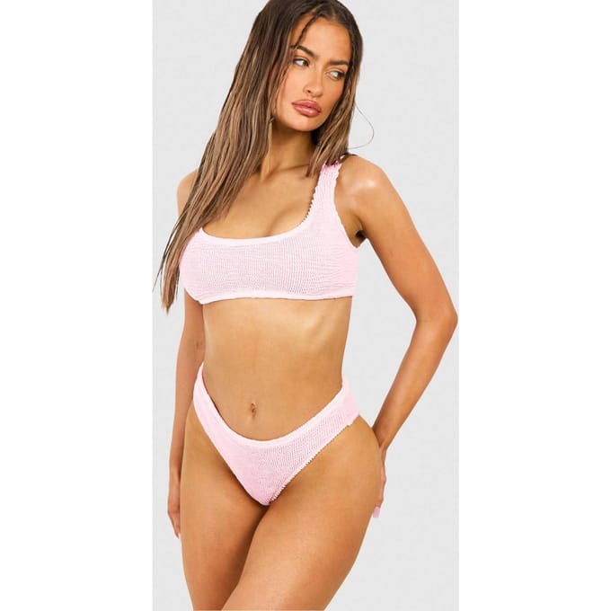 boohoo Dames Premium Crinkle Scoop Bikini Top | Pastel Pink | Maat: 10