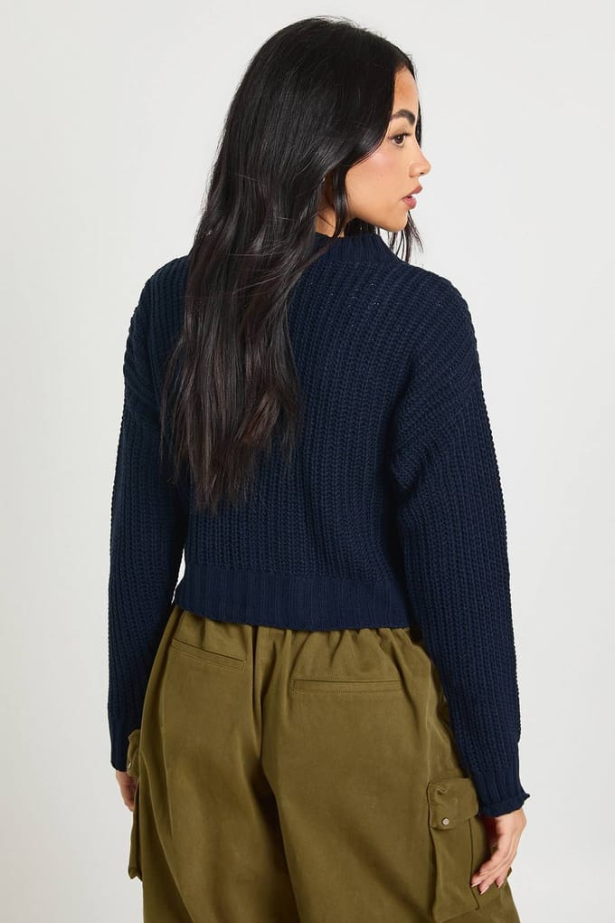 boohoo Dames Doorgeknopte crop cardigan | Navy | Maat: Large