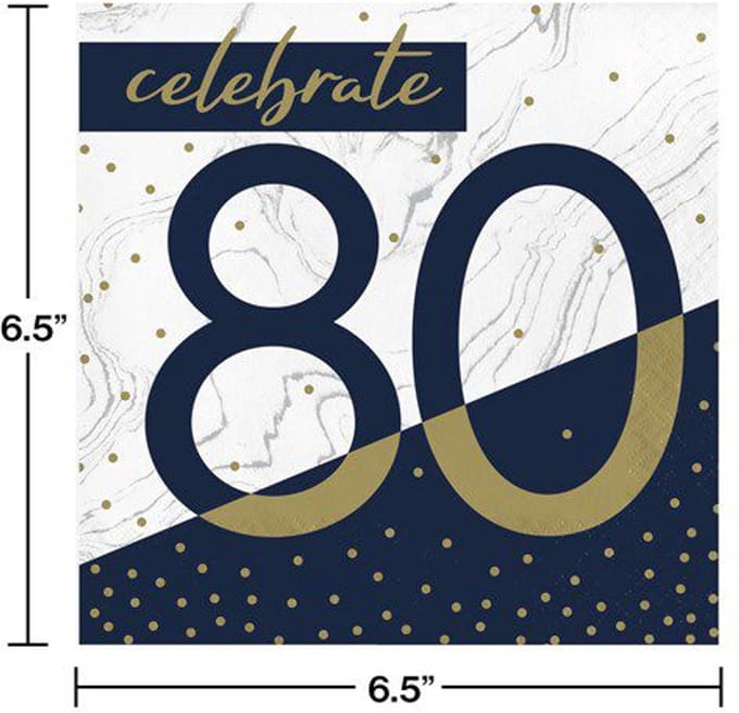 Servetten - celebrate 80 - navy&gold - 16 stuks - 30x30cm