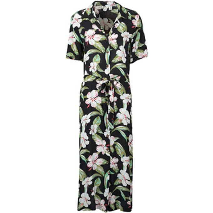Roxy Island Escape Printed Midi-jurk Met Korte Mouwen Zwart M Vrouw