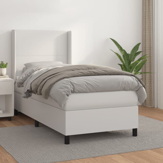 vidaXL - Boxspring - met - matras - kunstleer - wit - 100x200 - cm