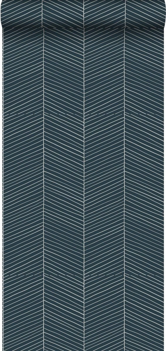 Walls4You behang visgraat-motief blauw - 935324 - 0,53 x 10,05 m